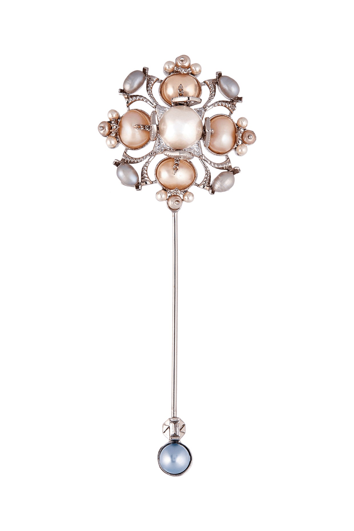 Silver Finish Pearls Brooch
