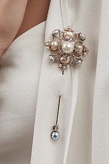 Silver Finish Pearls Brooch