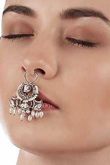 Silver Finish Pearl Nose Ring