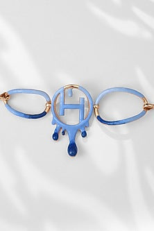 Gold Plated Blue Enamelled Link Choker Necklace