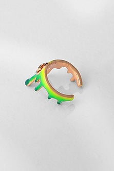 Gold Finish Acid Green Enamelled Midi Ring