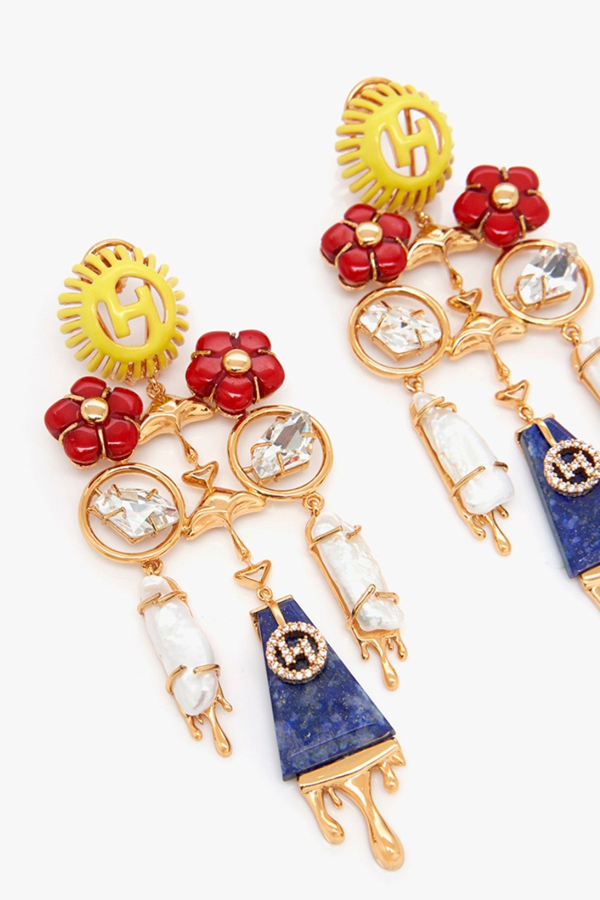 Rose Gold Plated Keshi Pearl & Lapis Lazuli Dangler Earrings