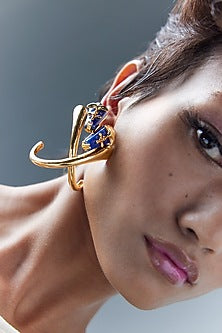 Gold Plated Lapis Lazuli Sculpt Hoop Earrings