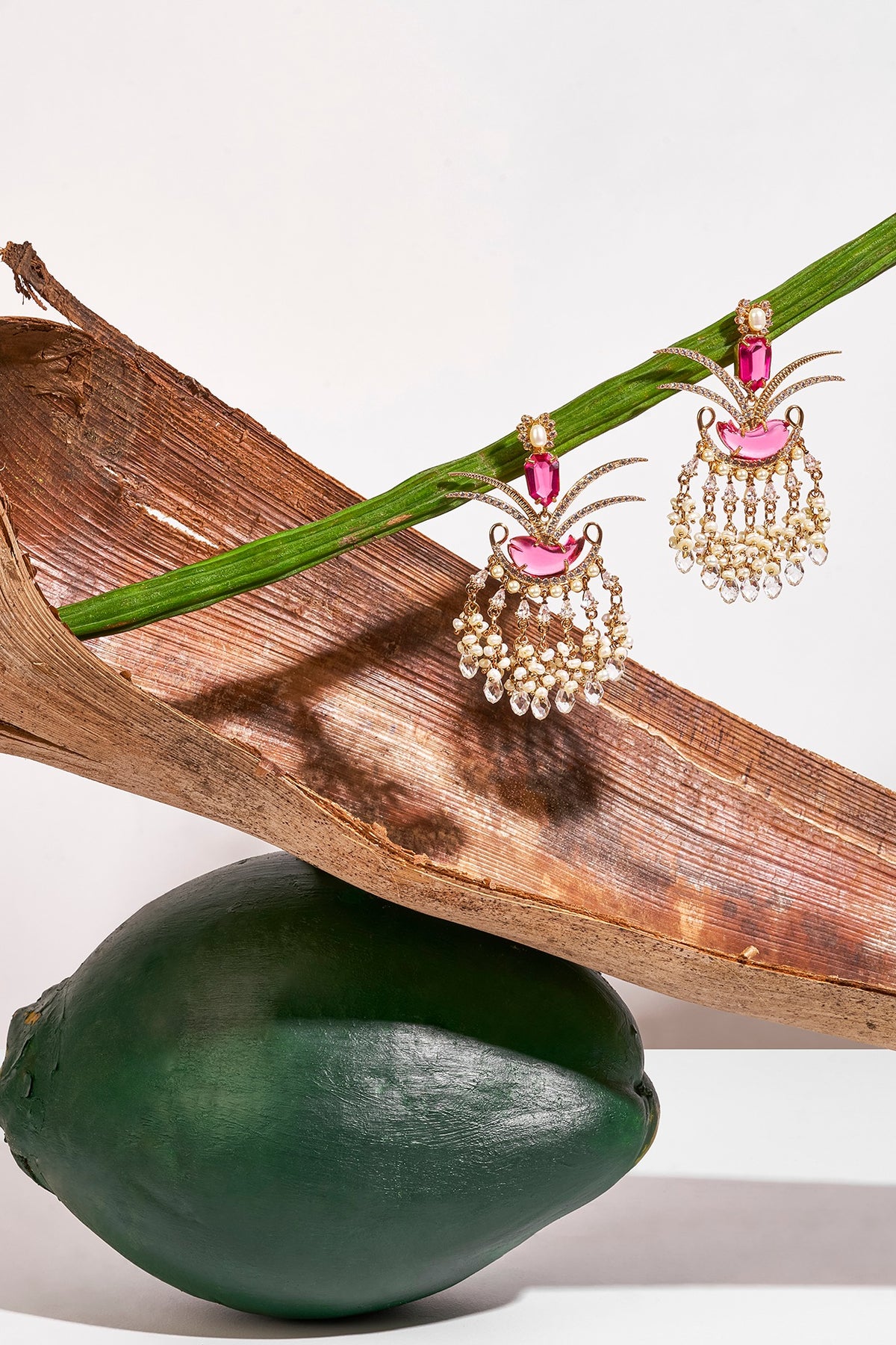 Rose Gold Plated Cubic Zirconia & Natural Pearl Dangler Earrings