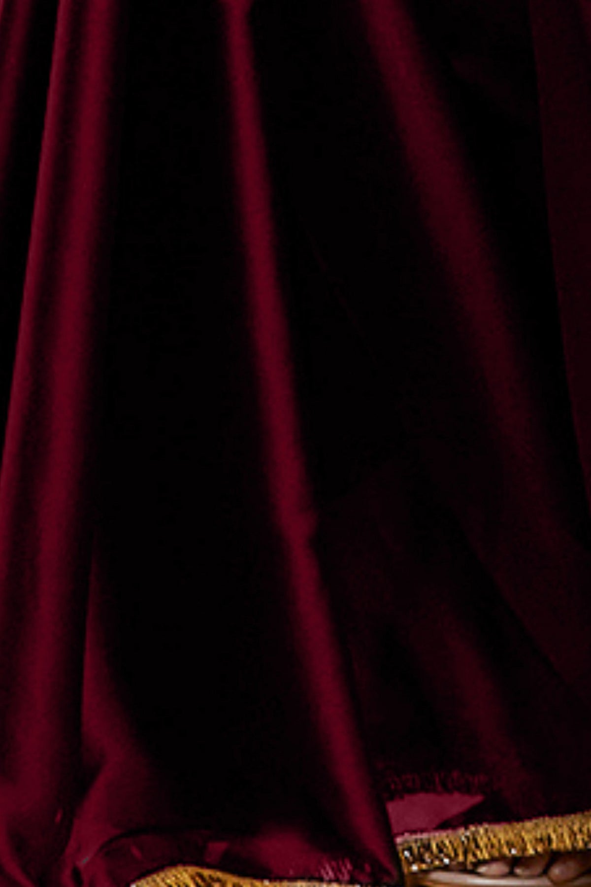 Maroon Satin Georgette Gota Fringe Border Saree Set