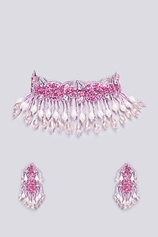Pink Bead & Pearl Choker Necklace Set