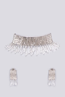Silver Bead & Pearl Choker Necklace Set
