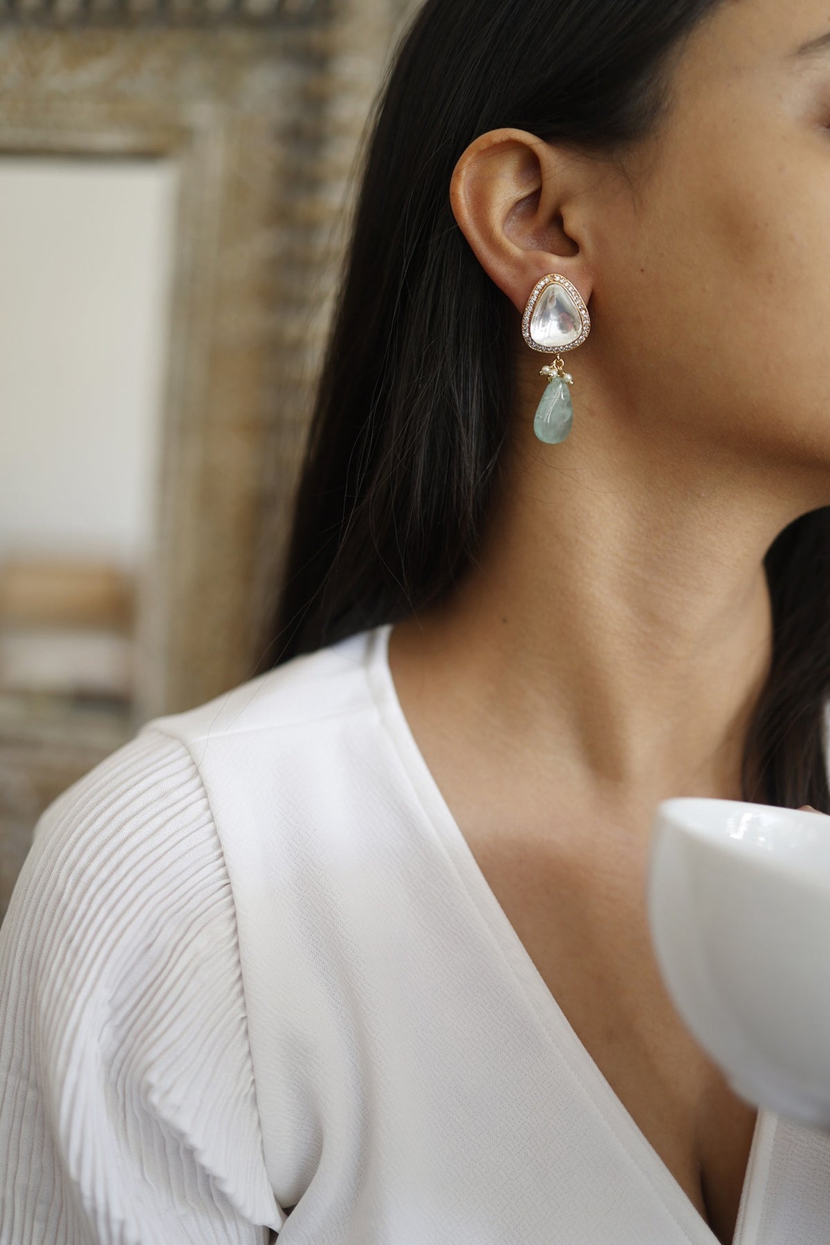 Gold Plated Polki Dangler Earrings