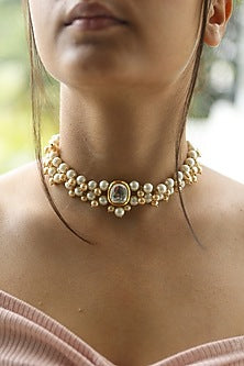 Gold Plated Kundan & Pearl Choker Necklace