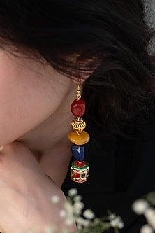 Gold Finish Kundan Polki & Navratna Stone Dangler Earrings