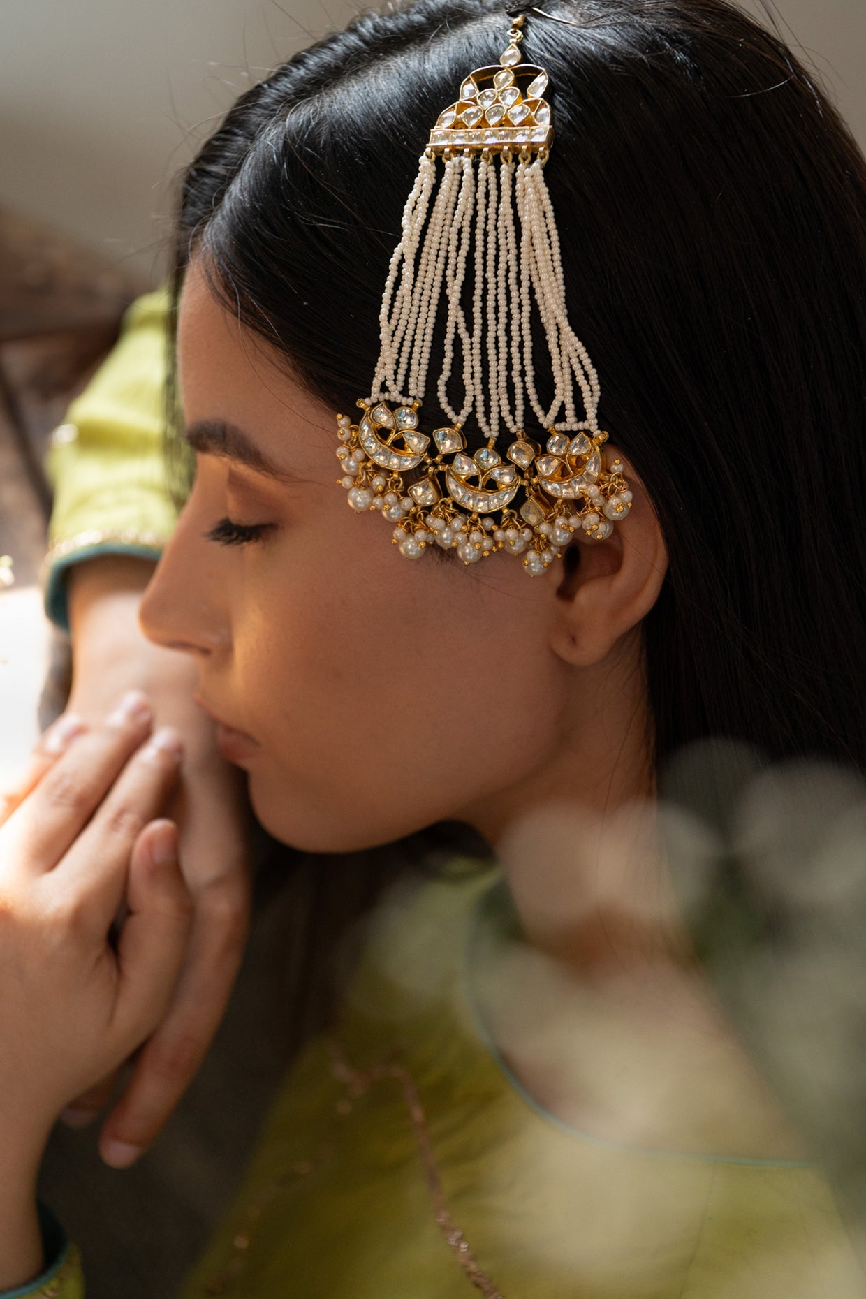 Gold Finish Kundan Polki & Pearl Passa