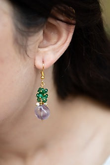 Gold Plated Green Onyx & Purple Natural Stone Dangler Earrings