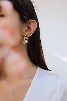 Gold Plated Turquoise Kundan Polki & Pearl Dangler Earrings