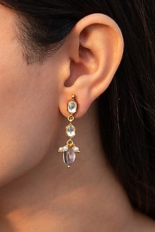Gold Plated Kundan Polki & Pearl Dangler Earrings