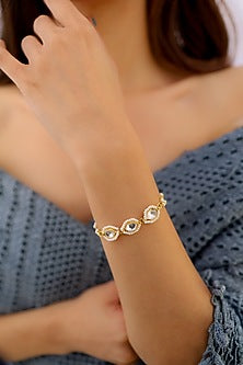 Gold Plated Kundan Polki & Pearl Bracelet