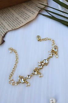Gold Plated Kundan Polki & Pearl Bracelet