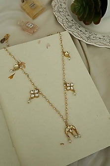 Gold Plated Kundan Polki & Pearl Necklace
