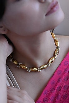 Gold Plated Pearl Choker Necklace