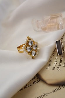 Gold Plated Kundan & Pearl Ring