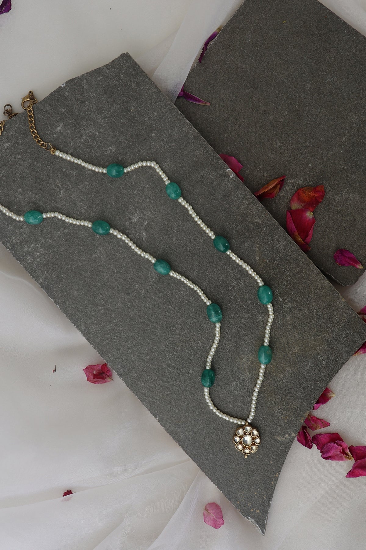 Gold Finish Kundan Polki & Natural Stone Necklace