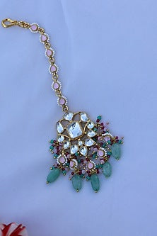 Gold Finish Kundan Polki & Pearl Maangtikka