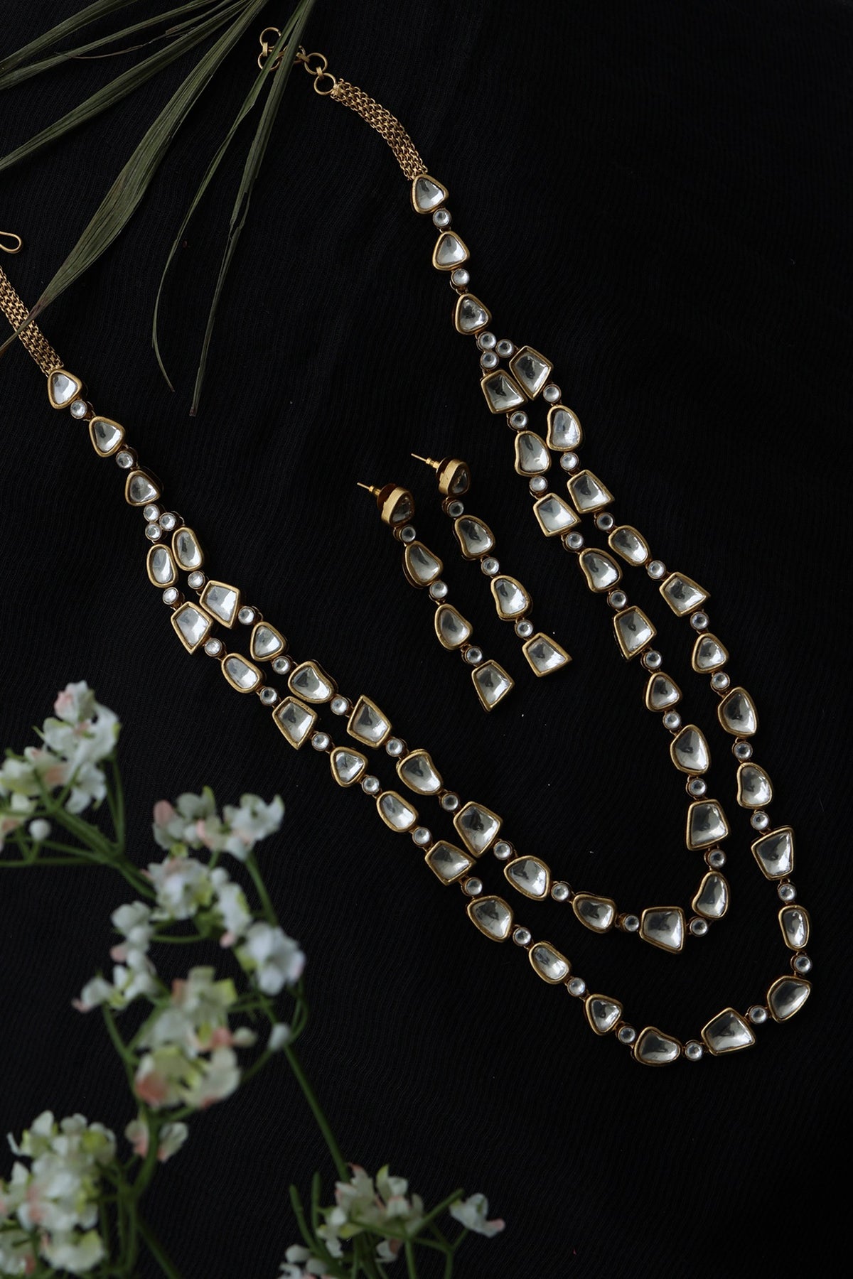 Gold Finish Kundan Polki & Cubic Zirconia Necklace Set
