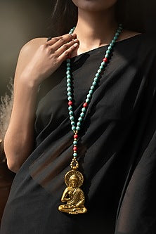 Turquoise Beaded Buddha Pendant Necklace
