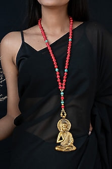 Red Beaded Buddha Pendant Necklace