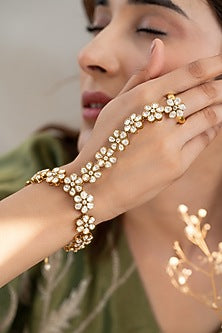 Gold Plated Kundan Polki Hathphool