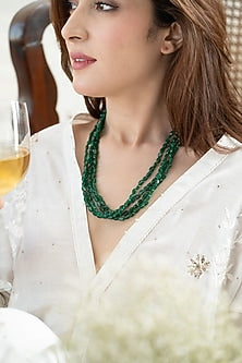 Gold Plated Green Natural Stone Necklace