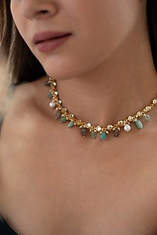 Gold Plated Kundan & Multi-Colored Stone Necklace
