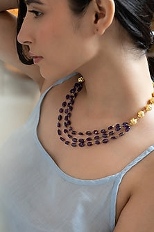 Gold Plated Purple Amethyst Stone Necklace