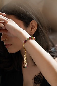 Gold Plated Multi-Colored Tourmaline Stone Adjustable Bracelet