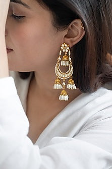 Gold Plated Kundan Polki & Shell Pearl Dangler Earrings