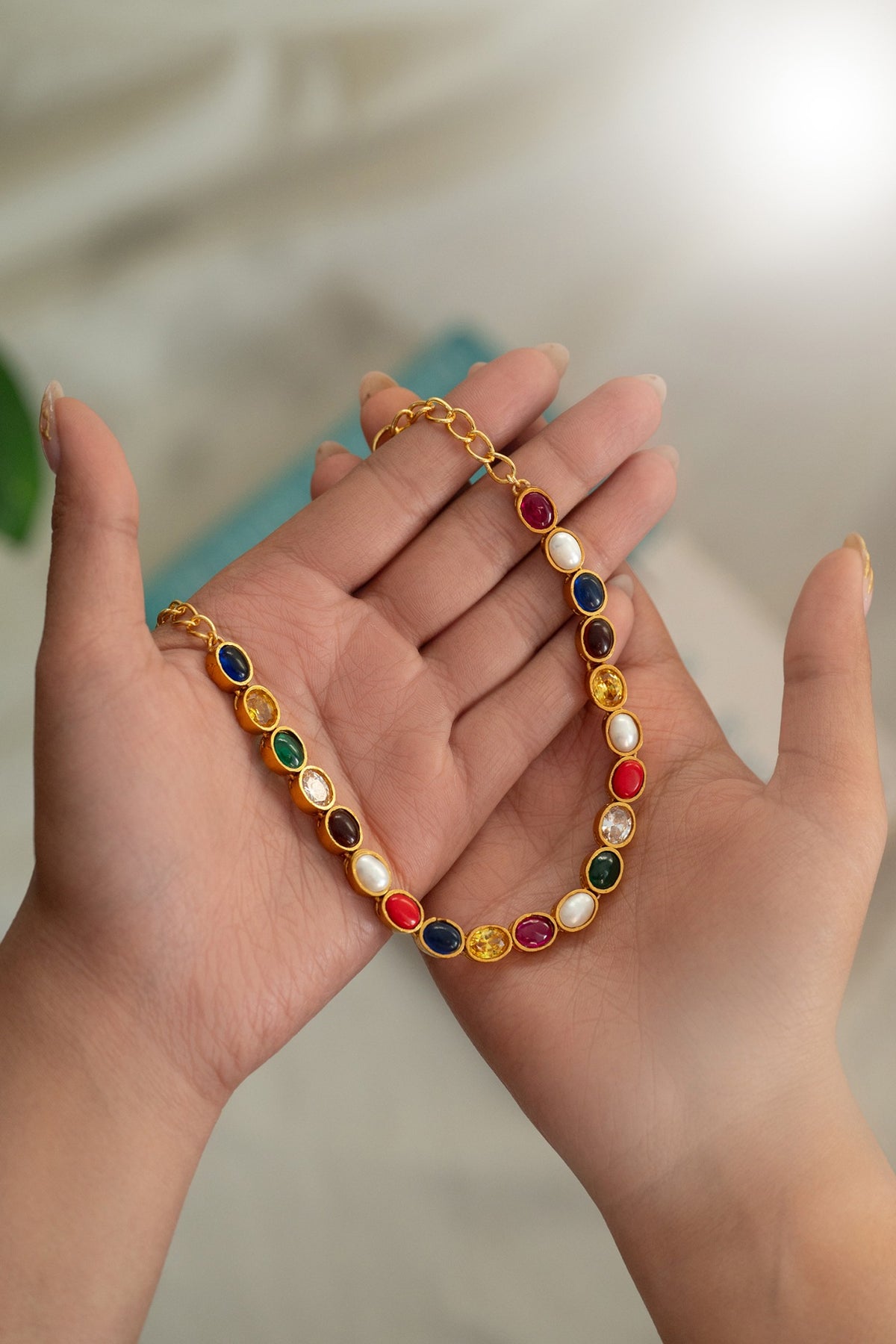 Gold Plated Multi-Colored Natural Stone Necklace