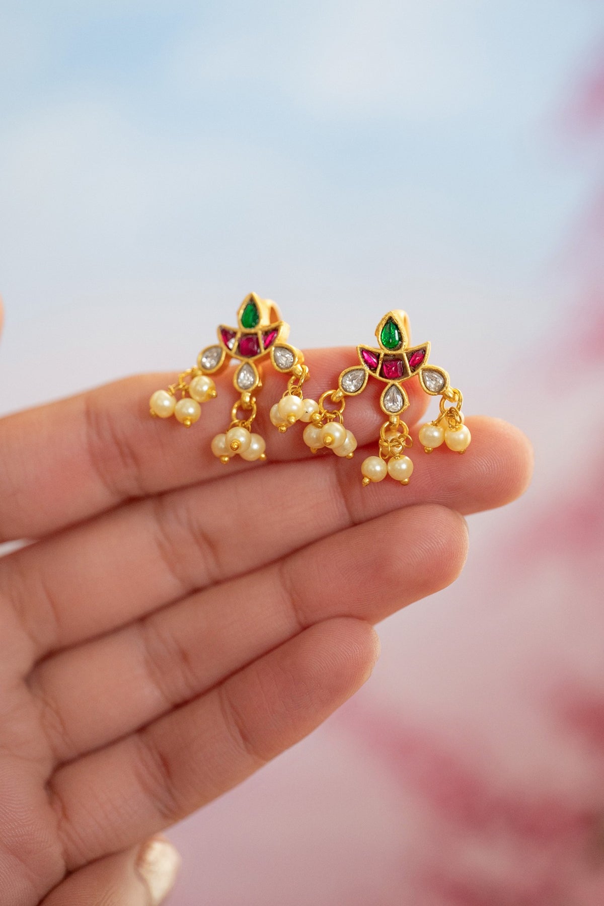 Gold Plated Kundan Polki & Pearl Earcuff