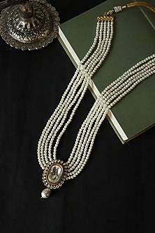 Gold Plated Kundan Polki & Pearl Necklace