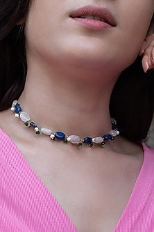 Gold Plated Lapis Lazuli & Fluorite Stone Choker necklace