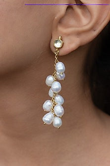 Gold Plated Kundan Polki & Pearl Dangler Earrings