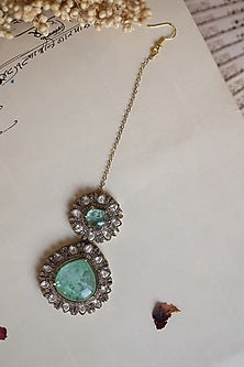 Gold Plated Kundan Polki & Crystal Maangtikka