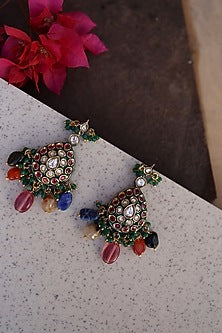Gold Plated Natural Stone Dangler Earrings