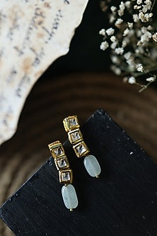 Gold Plated Kundan Polki & Mint Natural Stone Dangler Earrings
