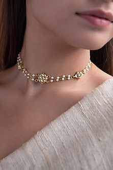 Gold Plated Kundan & Pearl Choker Necklace