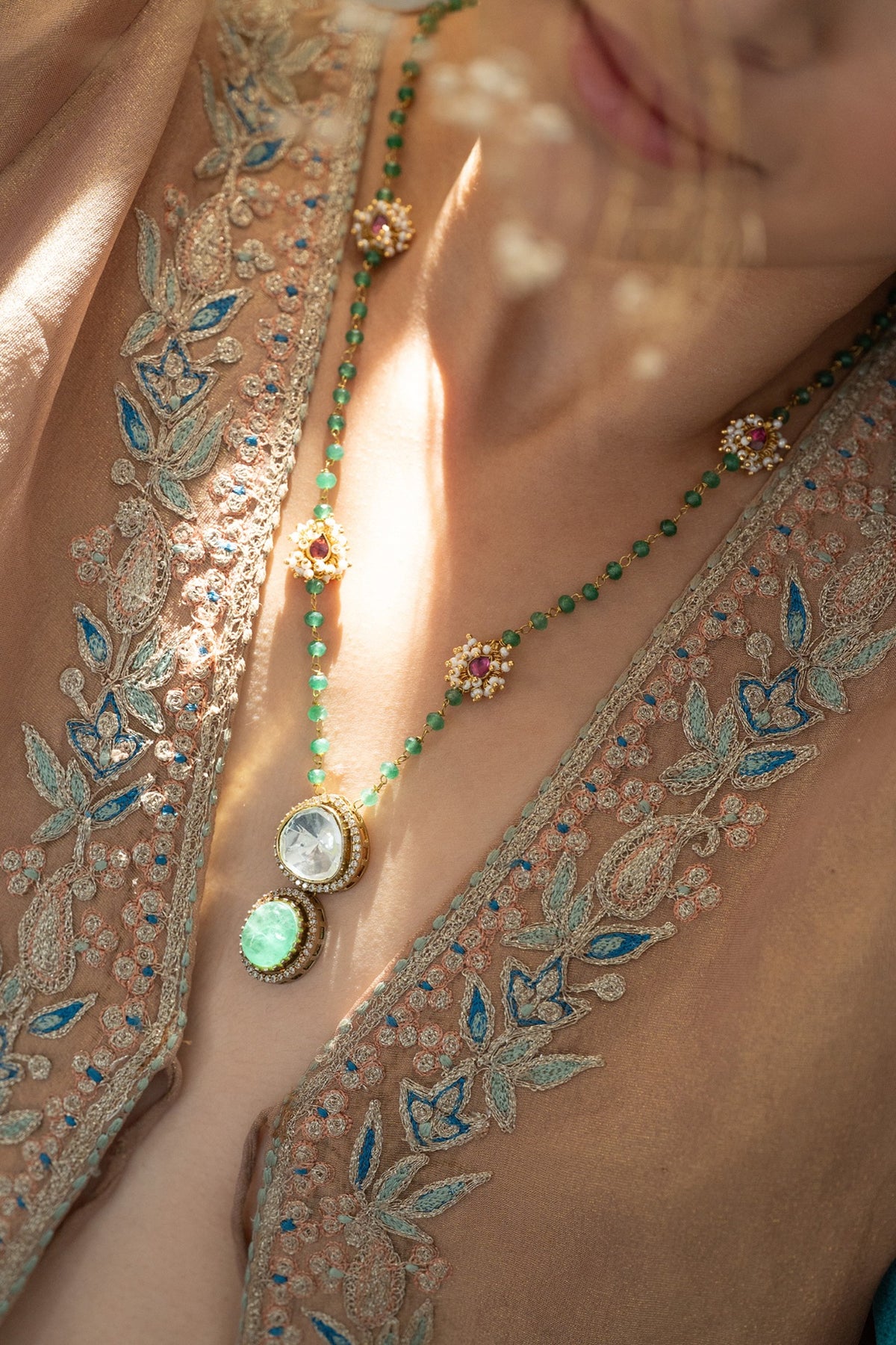 Gold Plated Kundan Polki & Mint Onyx Necklace