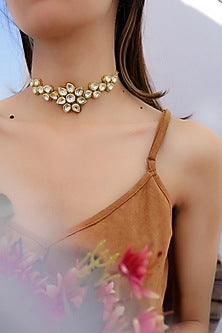 Gold Finish Kundan Polki Choker Necklace