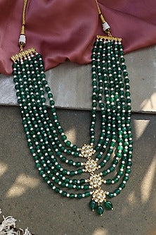 Gold Plated Kundan Polki & Pearl Layered Necklace