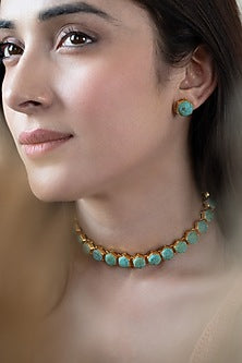 Gold Plated Turquoise Stone Necklace Set
