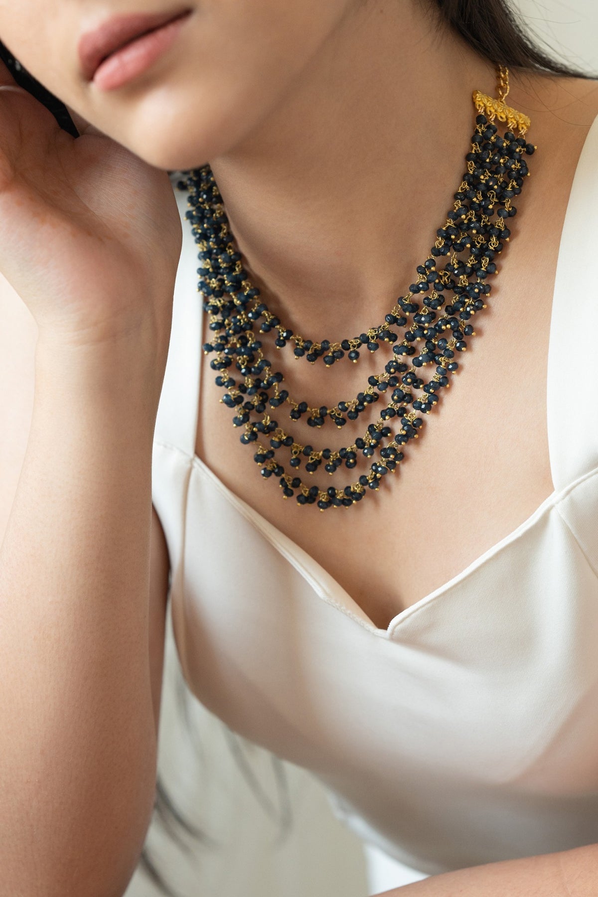 Gold Plated Blue Onyx Layered Necklace