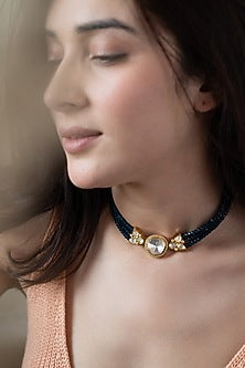 Gold Plated Blue Onyx & Cubic Zirconia Necklace