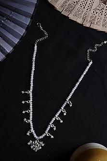 White Rhodium Finish Kundan Polki & Shell Pearl Necklace Set
